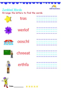 Kindergarten English jumble words